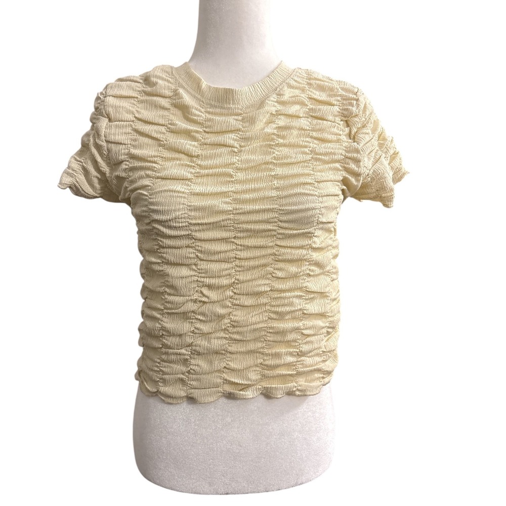 NWOT House of Harlow 1960 Ruched Cream Short Sleeve Top Women's‎ Medium Coquette